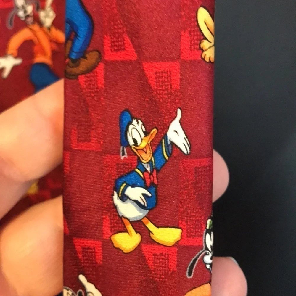 Mickey Unlimited Silk Handmade Mickey Donald Pluto Goofy Dark Red Necktie Retro